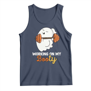 Halloween Gymer Tank Top Working On My Booty Funny Ghost TS09 Navy Print Your Wear