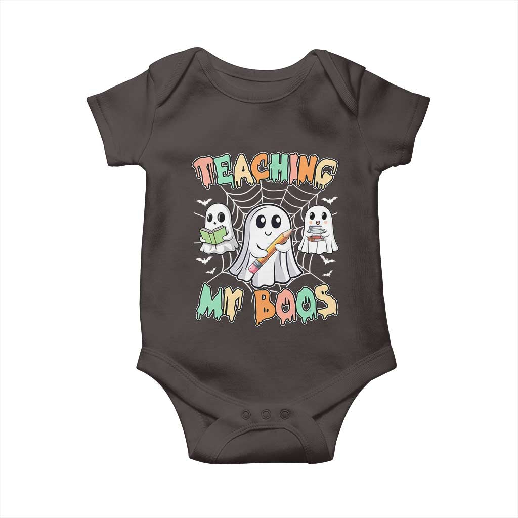 Teacher Halloween Baby Onesie Teaching My Boos Cute Ghost TS09 Dark Chocolate Print Your Wear