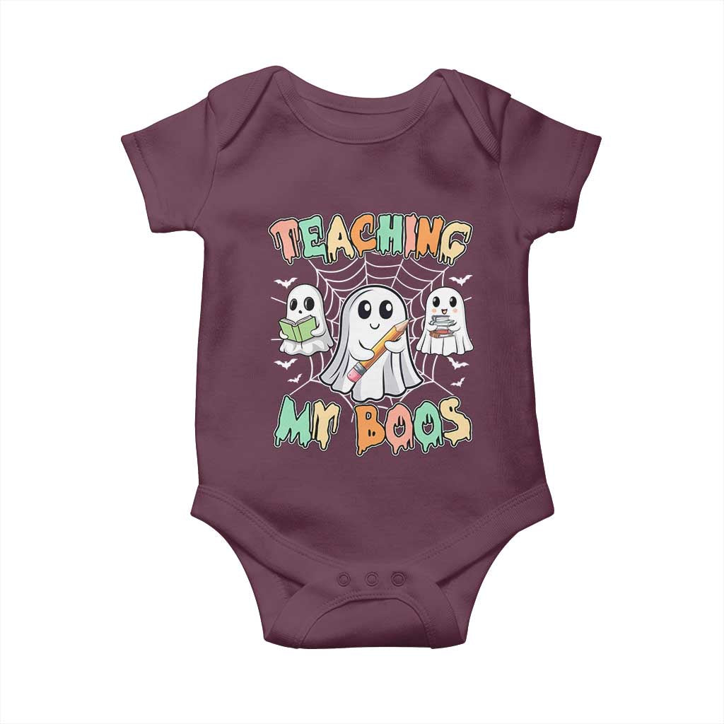 Teacher Halloween Baby Onesie Teaching My Boos Cute Ghost TS09 Maroon Print Your Wear