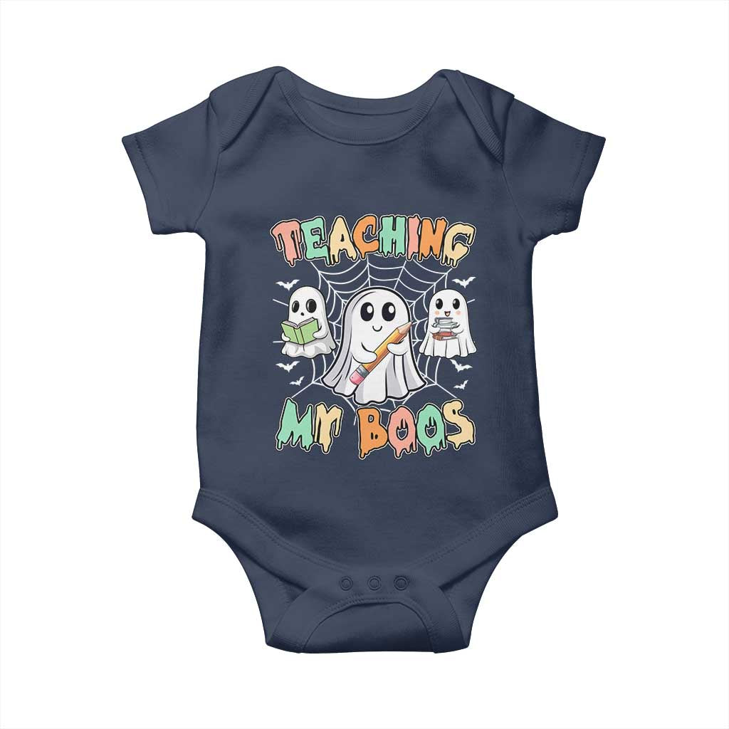 Teacher Halloween Baby Onesie Teaching My Boos Cute Ghost TS09 Navy Print Your Wear