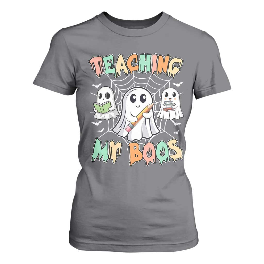 Teacher Halloween T Shirt For Women Teaching My Boos Cute Ghost TS09 Charcoal Print Your Wear