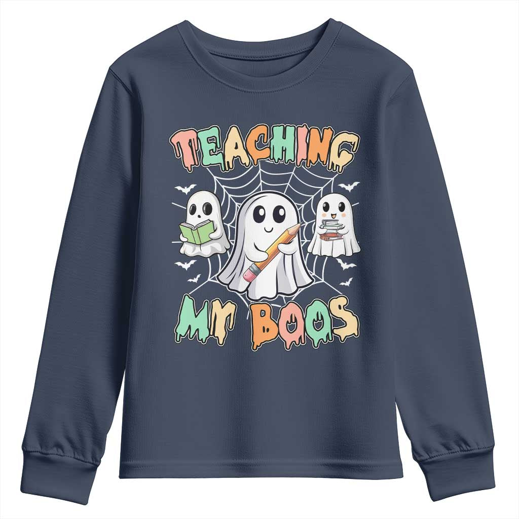 Teacher Halloween Youth Sweatshirt Teaching My Boos Cute Ghost TS09 Navy Print Your Wear