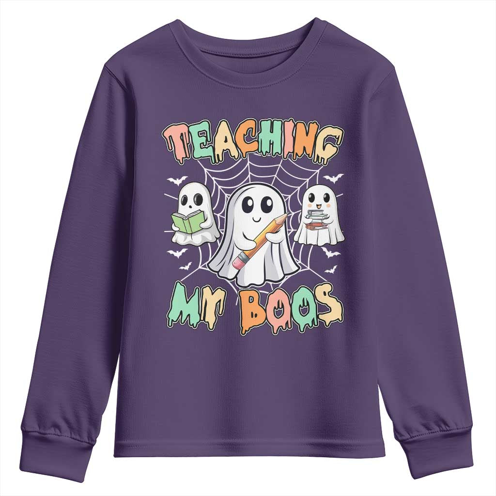 Teacher Halloween Youth Sweatshirt Teaching My Boos Cute Ghost TS09 Purple Print Your Wear
