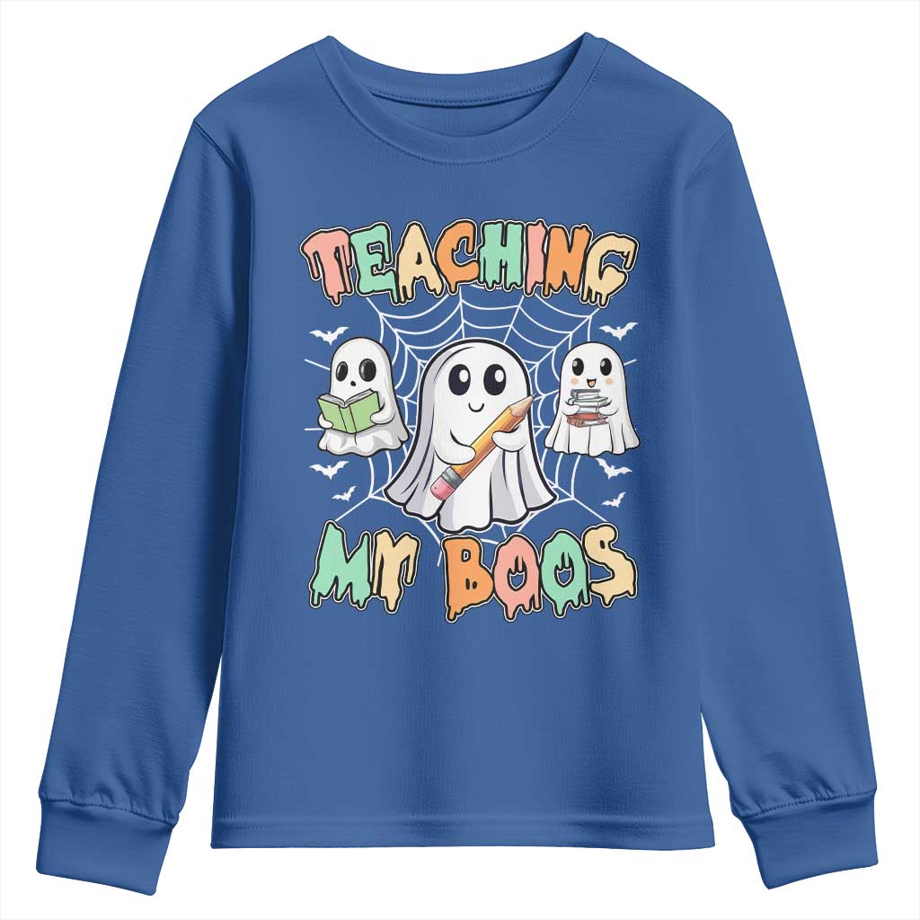 Teacher Halloween Youth Sweatshirt Teaching My Boos Cute Ghost TS09 Royal Blue Print Your Wear