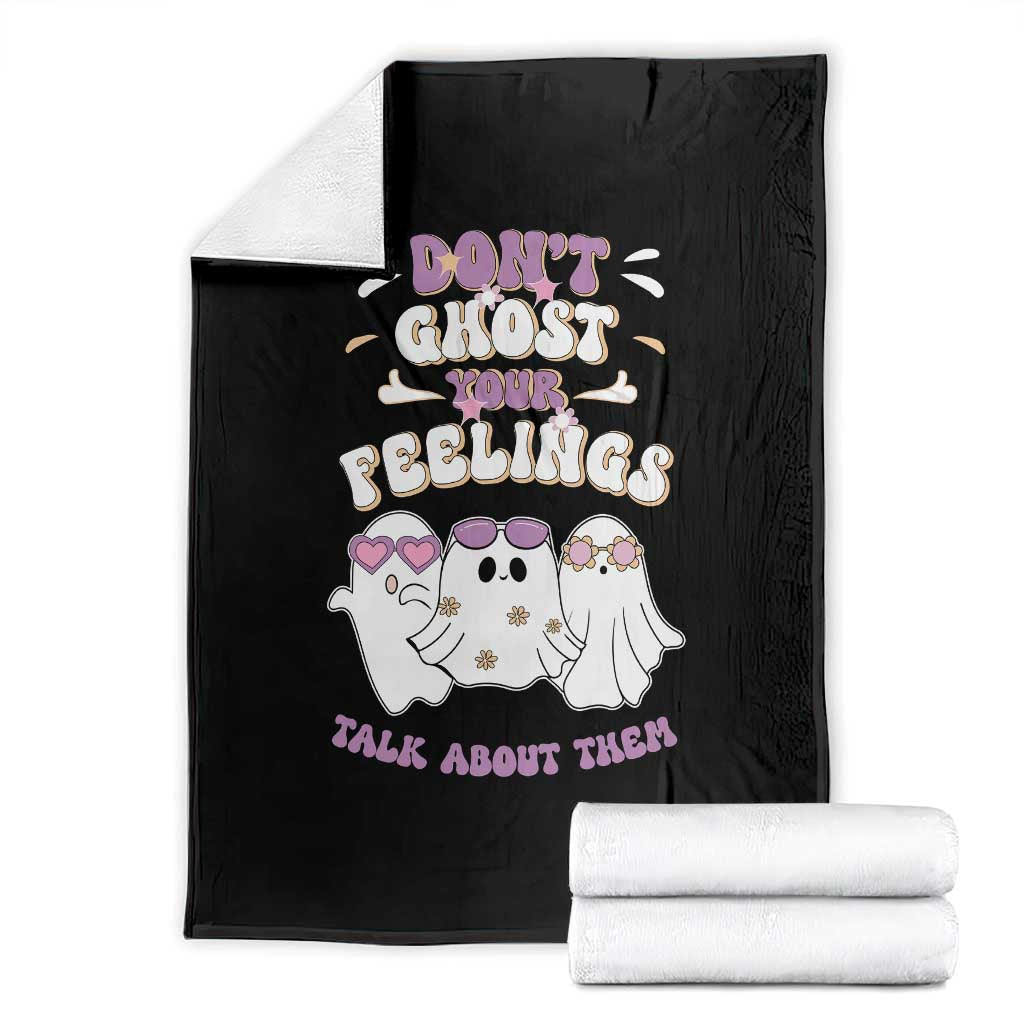 School Counselor Halloween Throw Blanket Don't Ghost Your Feelings Spooky Mental Health TS09 Black Print Your Wear