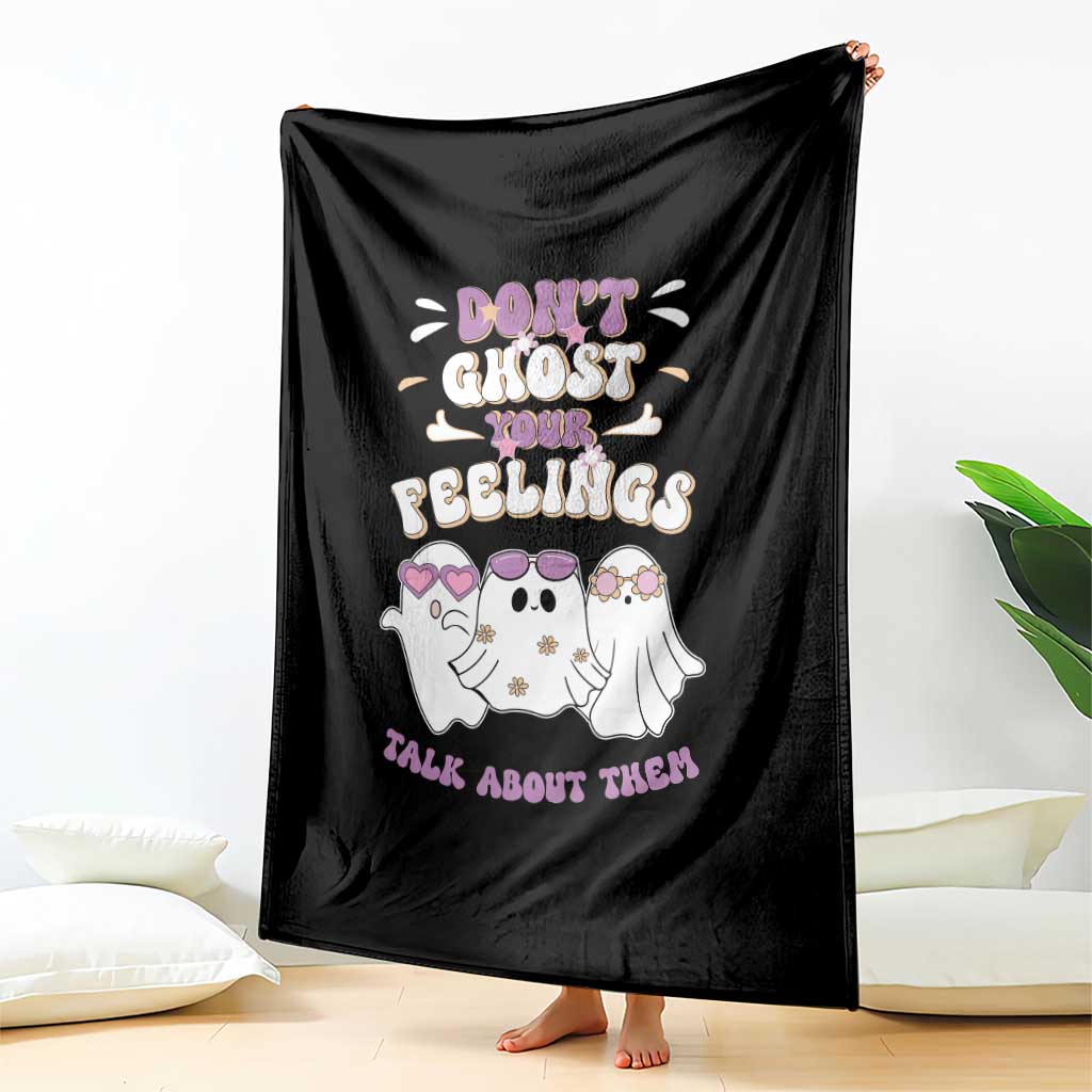 School Counselor Halloween Throw Blanket Don't Ghost Your Feelings Spooky Mental Health TS09 Print Your Wear