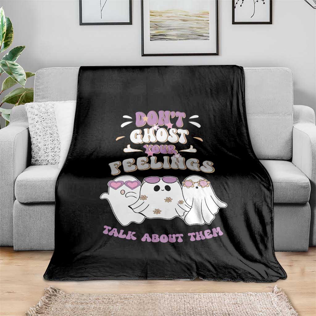 School Counselor Halloween Throw Blanket Don't Ghost Your Feelings Spooky Mental Health TS09 Print Your Wear