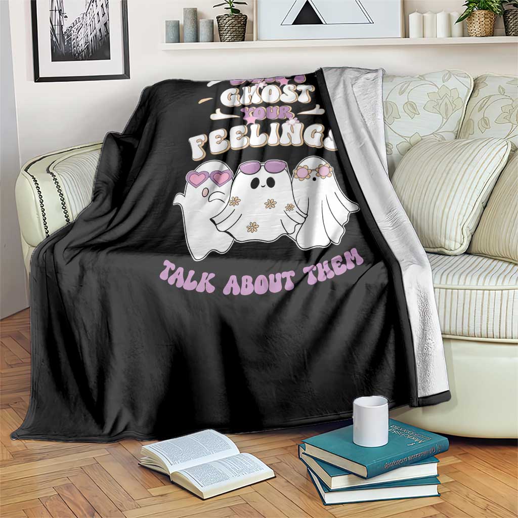 School Counselor Halloween Throw Blanket Don't Ghost Your Feelings Spooky Mental Health TS09 Print Your Wear