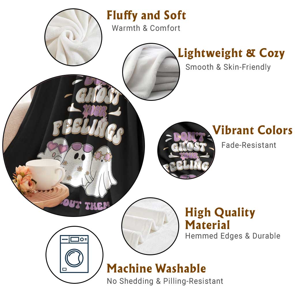 School Counselor Halloween Throw Blanket Don't Ghost Your Feelings Spooky Mental Health TS09 Print Your Wear