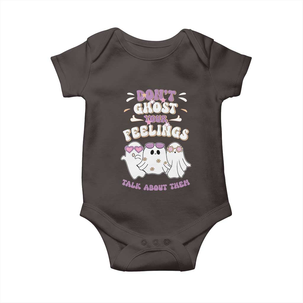School Counselor Halloween Baby Onesie Don't Ghost Your Feelings Spooky Mental Health TS09 Dark Chocolate Print Your Wear