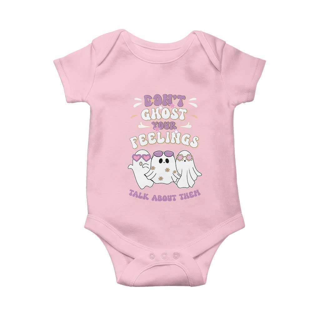 School Counselor Halloween Baby Onesie Don't Ghost Your Feelings Spooky Mental Health TS09 Light Pink Print Your Wear