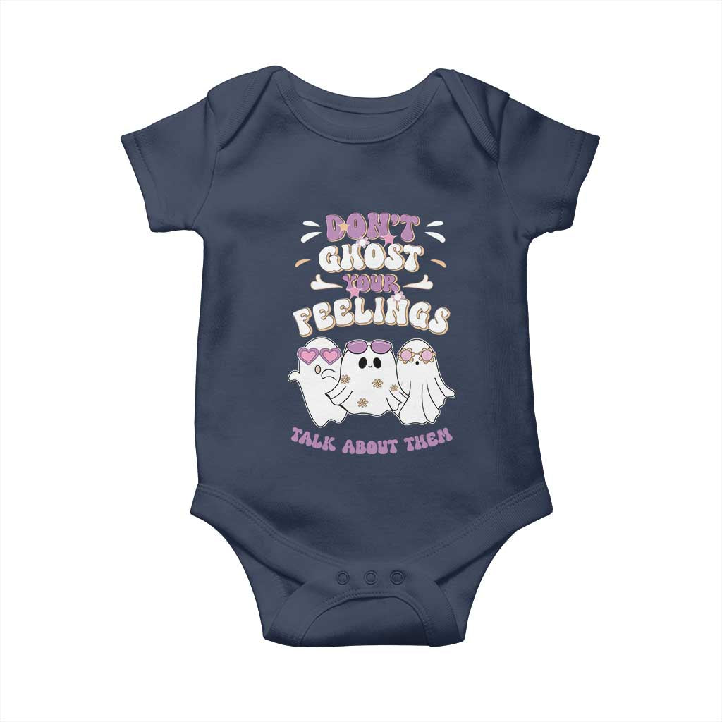 School Counselor Halloween Baby Onesie Don't Ghost Your Feelings Spooky Mental Health TS09 Navy Print Your Wear