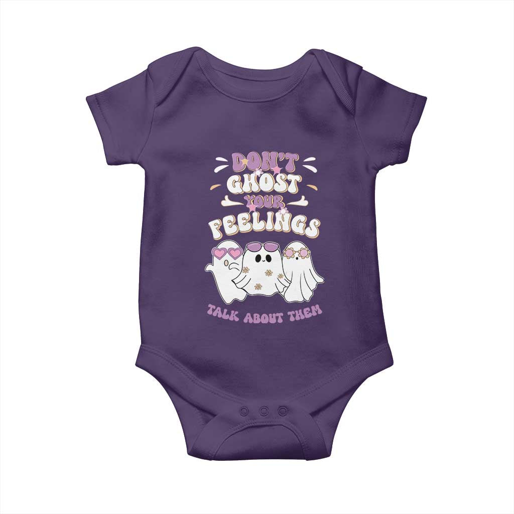 School Counselor Halloween Baby Onesie Don't Ghost Your Feelings Spooky Mental Health TS09 Purple Print Your Wear