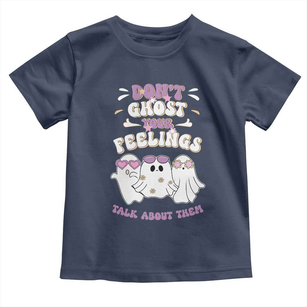 School Counselor Halloween Baby Shirt Don't Ghost Your Feelings Spooky Mental Health TS09 Navy Print Your Wear