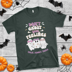 School Counselor Halloween T Shirt Don't Ghost Your Feelings Spooky Mental Health TS09 Dark Forest Green Print Your Wear