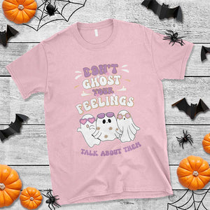 School Counselor Halloween T Shirt Don't Ghost Your Feelings Spooky Mental Health TS09 Light Pink Print Your Wear