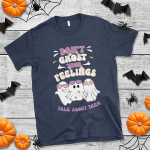 School Counselor Halloween T Shirt Don't Ghost Your Feelings Spooky Mental Health TS09 Navy Print Your Wear