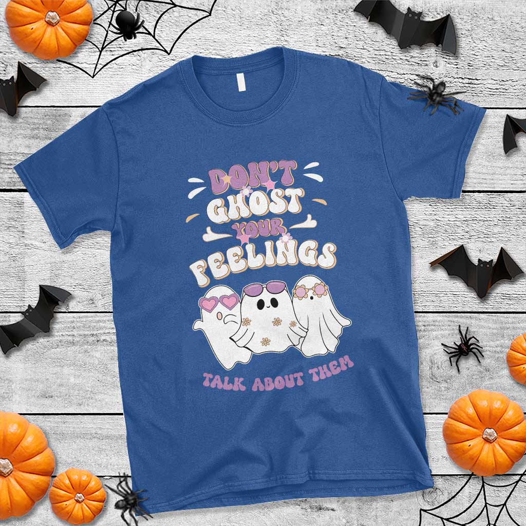 School Counselor Halloween T Shirt Don't Ghost Your Feelings Spooky Mental Health TS09 Royal Blue Print Your Wear
