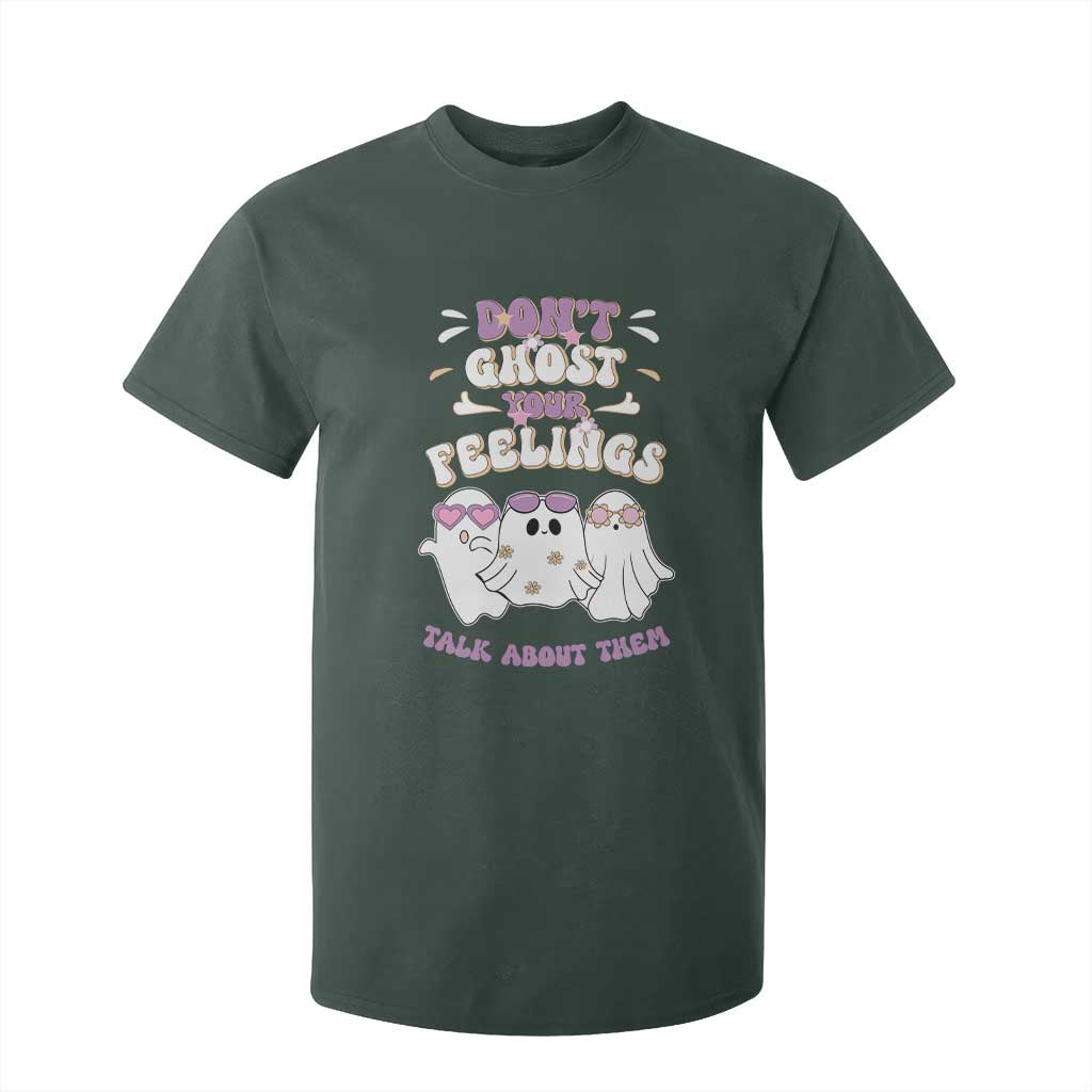 School Counselor Halloween T Shirt For Kid Don't Ghost Your Feelings Spooky Mental Health TS09 Dark Forest Green Print Your Wear