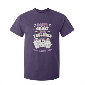School Counselor Halloween T Shirt For Kid Don't Ghost Your Feelings Spooky Mental Health TS09 Purple Print Your Wear