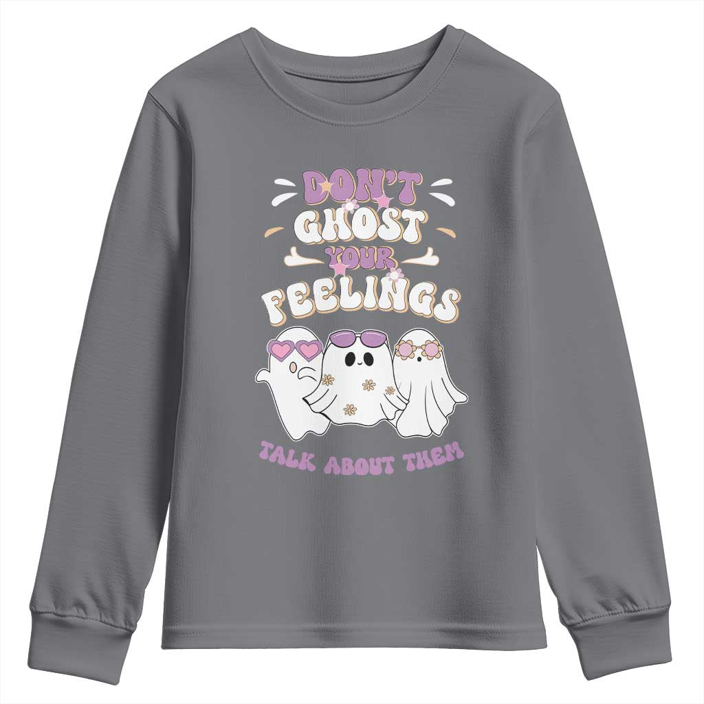 School Counselor Halloween Youth Sweatshirt Don't Ghost Your Feelings Spooky Mental Health TS09 Charcoal Print Your Wear