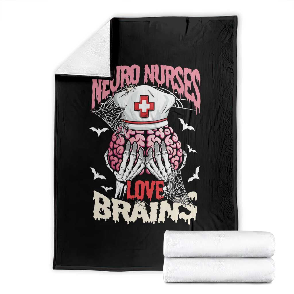 Nurse Halloween Throw Blanket Neuro Nurses Love Brains Skeleton TS09 Black Print Your Wear