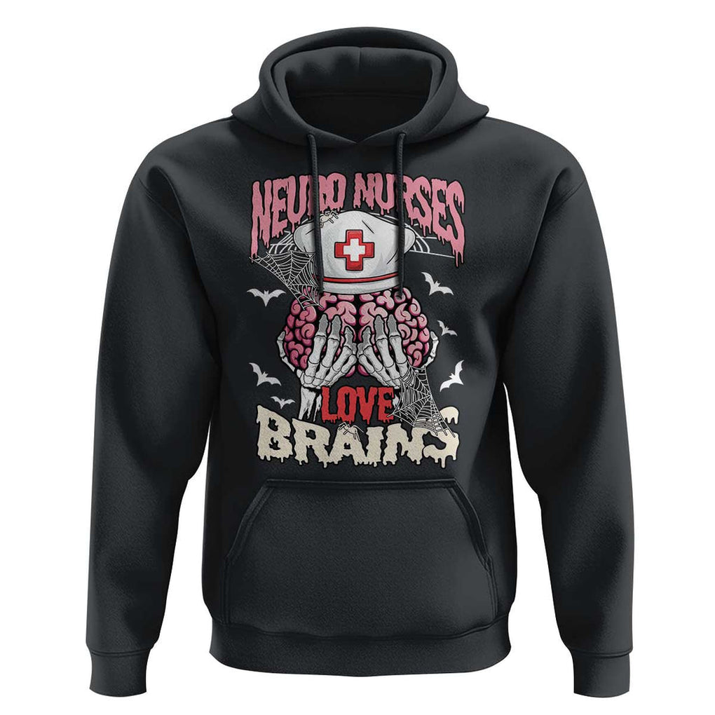 Nurse Halloween Hoodie Neuro Nurses Love Brains Skeleton TS09 Black Print Your Wear