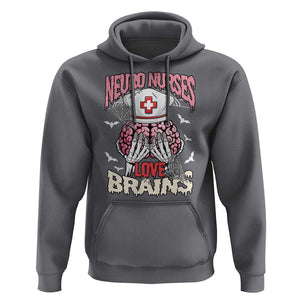 Nurse Halloween Hoodie Neuro Nurses Love Brains Skeleton TS09 Charcoal Print Your Wear