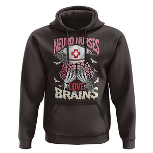 Nurse Halloween Hoodie Neuro Nurses Love Brains Skeleton TS09 Dark Chocolate Print Your Wear