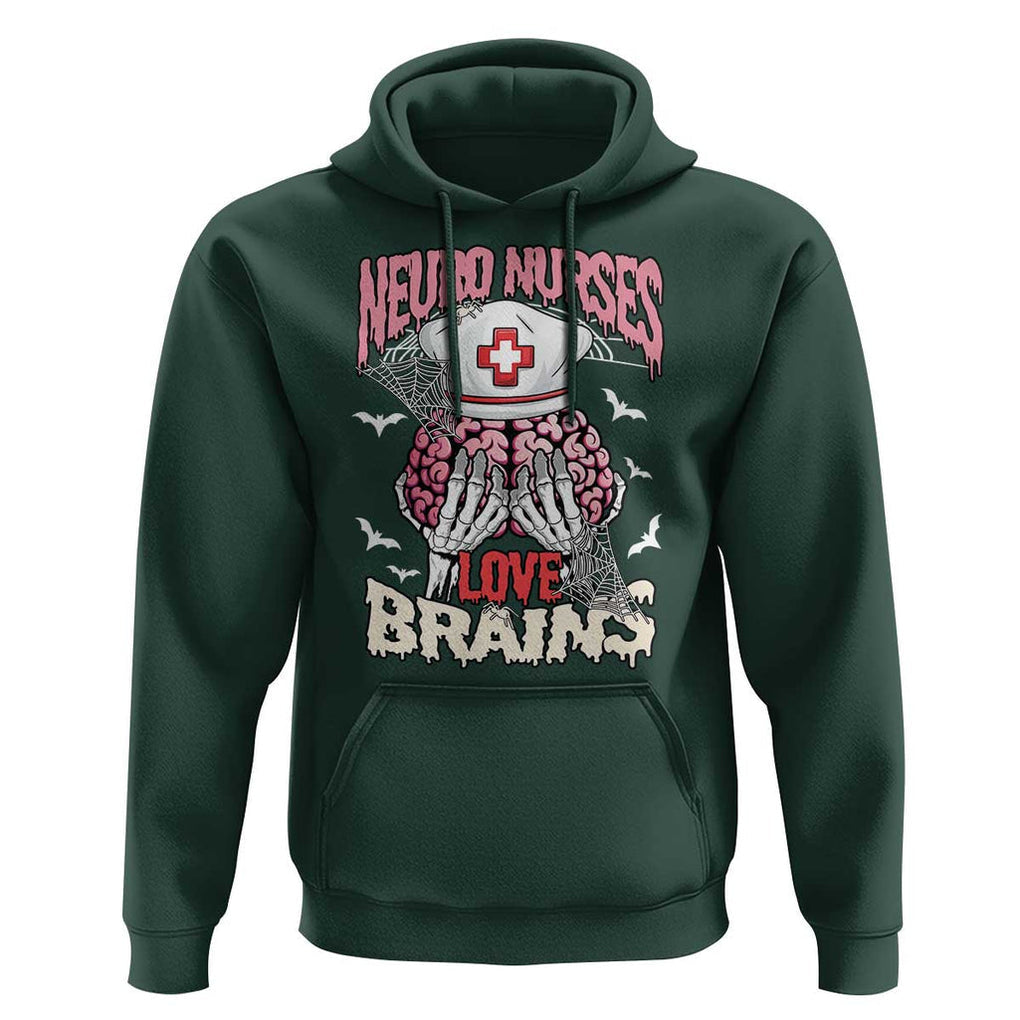 Nurse Halloween Hoodie Neuro Nurses Love Brains Skeleton TS09 Dark Forest Green Print Your Wear