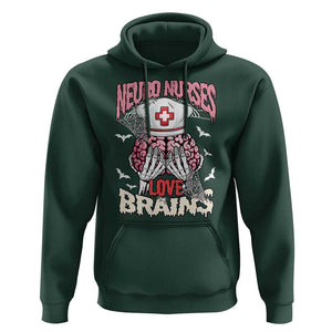 Nurse Halloween Hoodie Neuro Nurses Love Brains Skeleton TS09 Dark Forest Green Print Your Wear