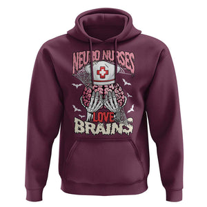 Nurse Halloween Hoodie Neuro Nurses Love Brains Skeleton TS09 Maroon Print Your Wear