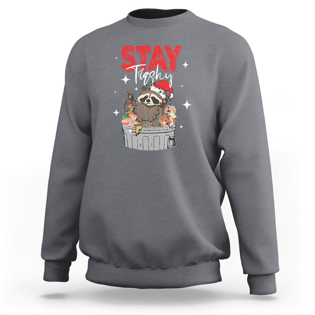 Stay Trashy Christmas Raccoon Garbage Trashin Santa Hat Sweatshirt TS09 Charcoal Printyourwear