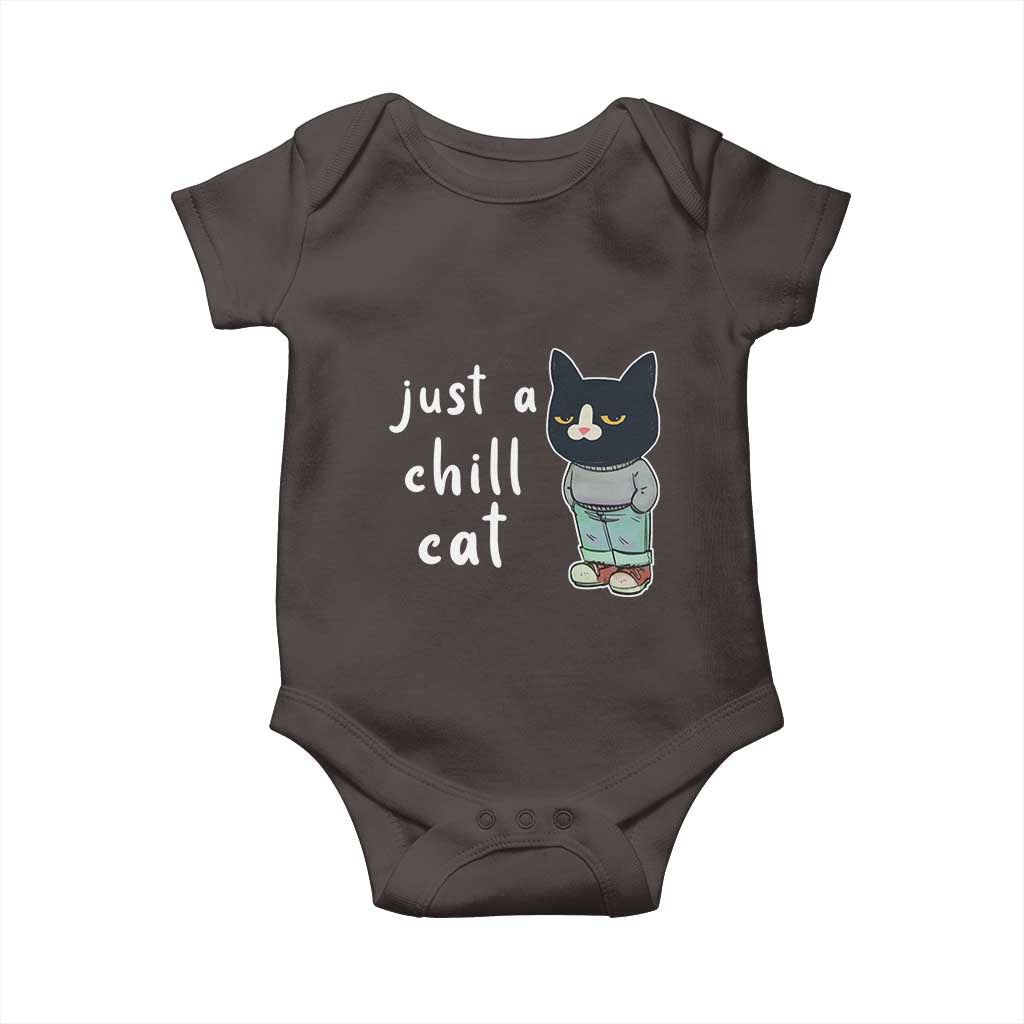 Funny Meme Just A Chill Cat Baby Onesie TS09 Dark Chocolate Print Your Wear