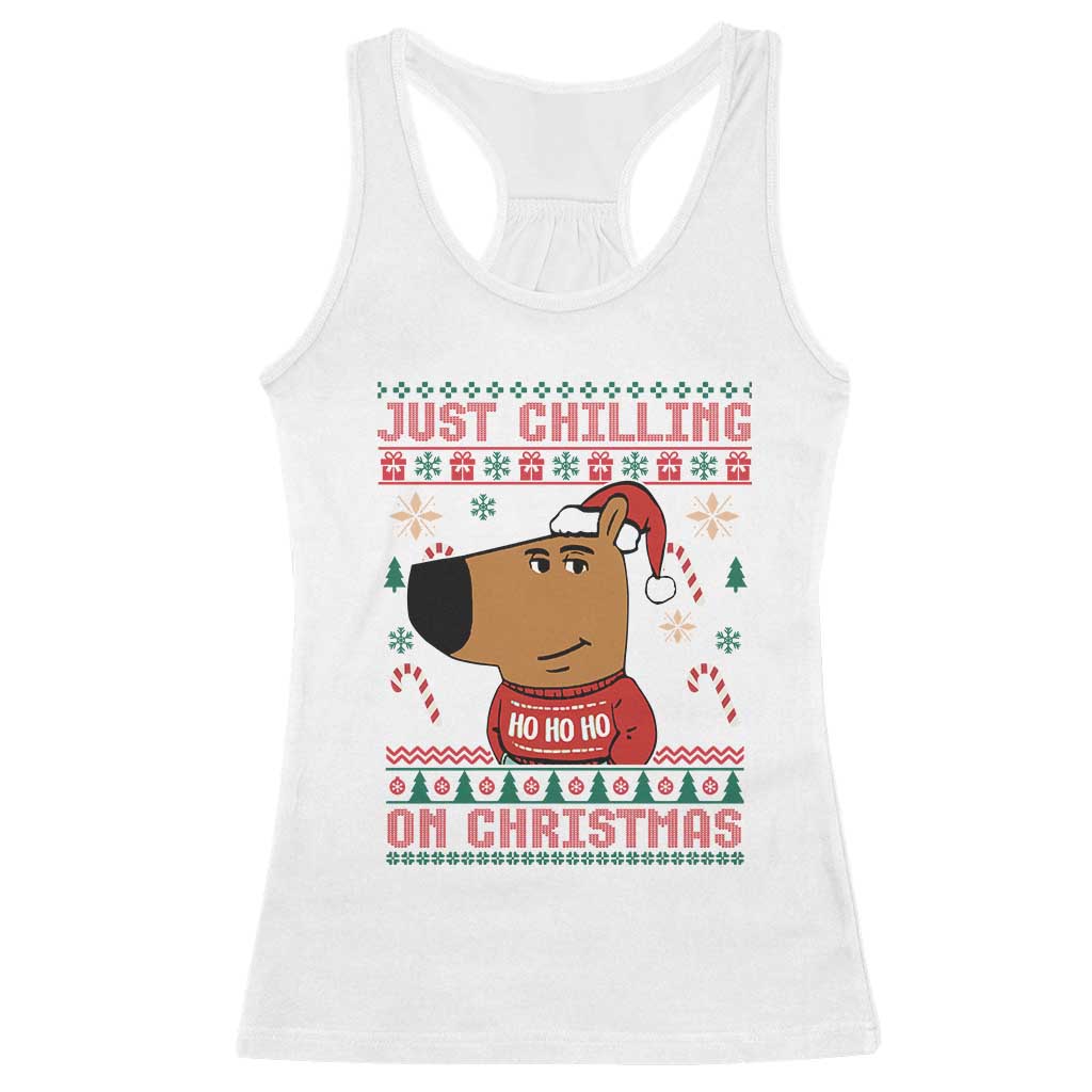 Funny Just Chilling On Christmas Meme Chillin Guy Racerback Tank Top TS09 White Print Your Wear