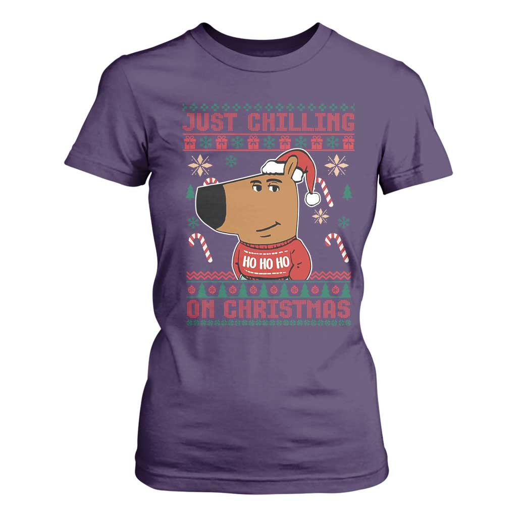 Funny Just Chilling On Christmas Meme Chillin Guy T Shirt For Women TS09 Purple Print Your Wear