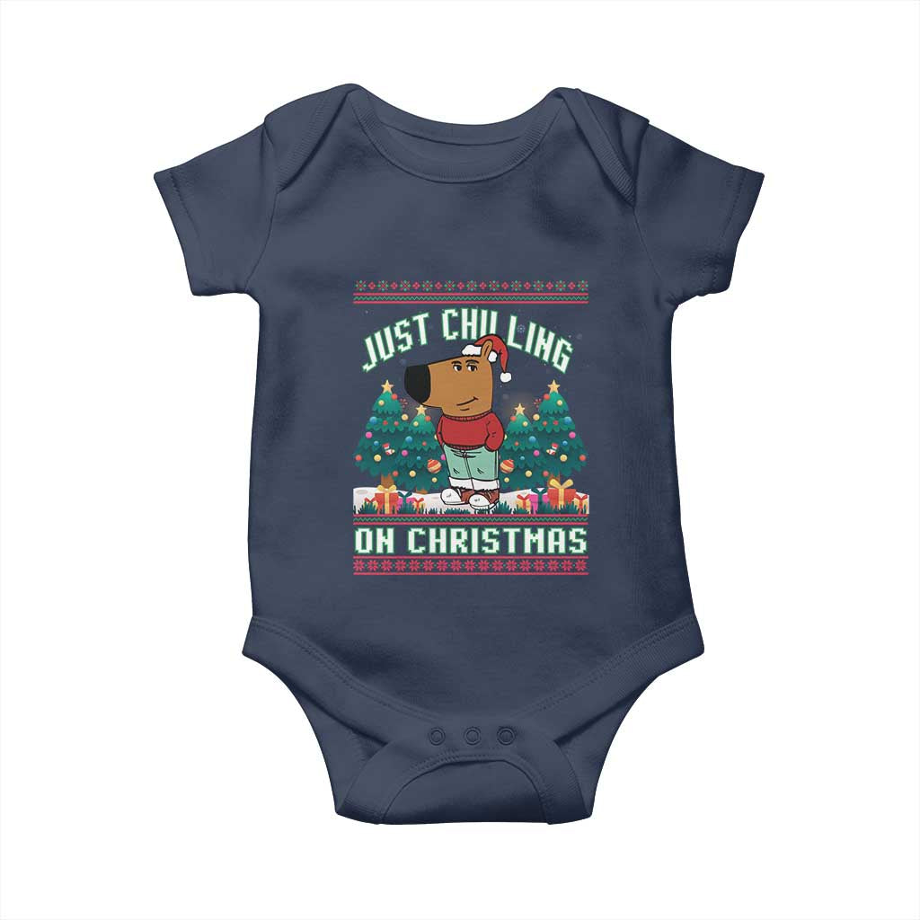 Funny Chillin Guy Just Chilling On Christmas Viral Meme Baby Onesie TS09 Navy Print Your Wear