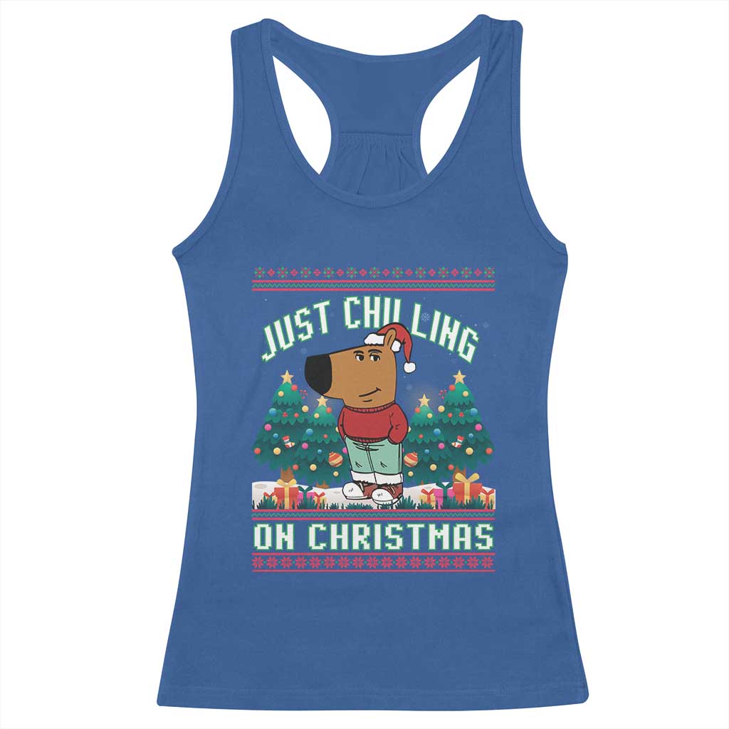 Funny Chillin Guy Just Chilling On Christmas Viral Meme Racerback Tank Top TS09 Royal Blue Print Your Wear