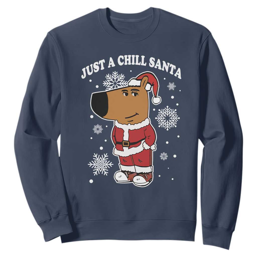 Funny Xmas Meme Just A Chill Santa Sweatshirt TS09 Navy Print Your Wear