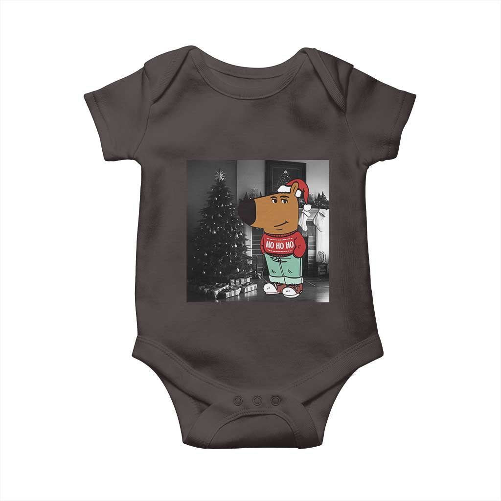 Funny Xmas Meme Chilling Guy Santa Baby Onesie TS09 Dark Chocolate Print Your Wear