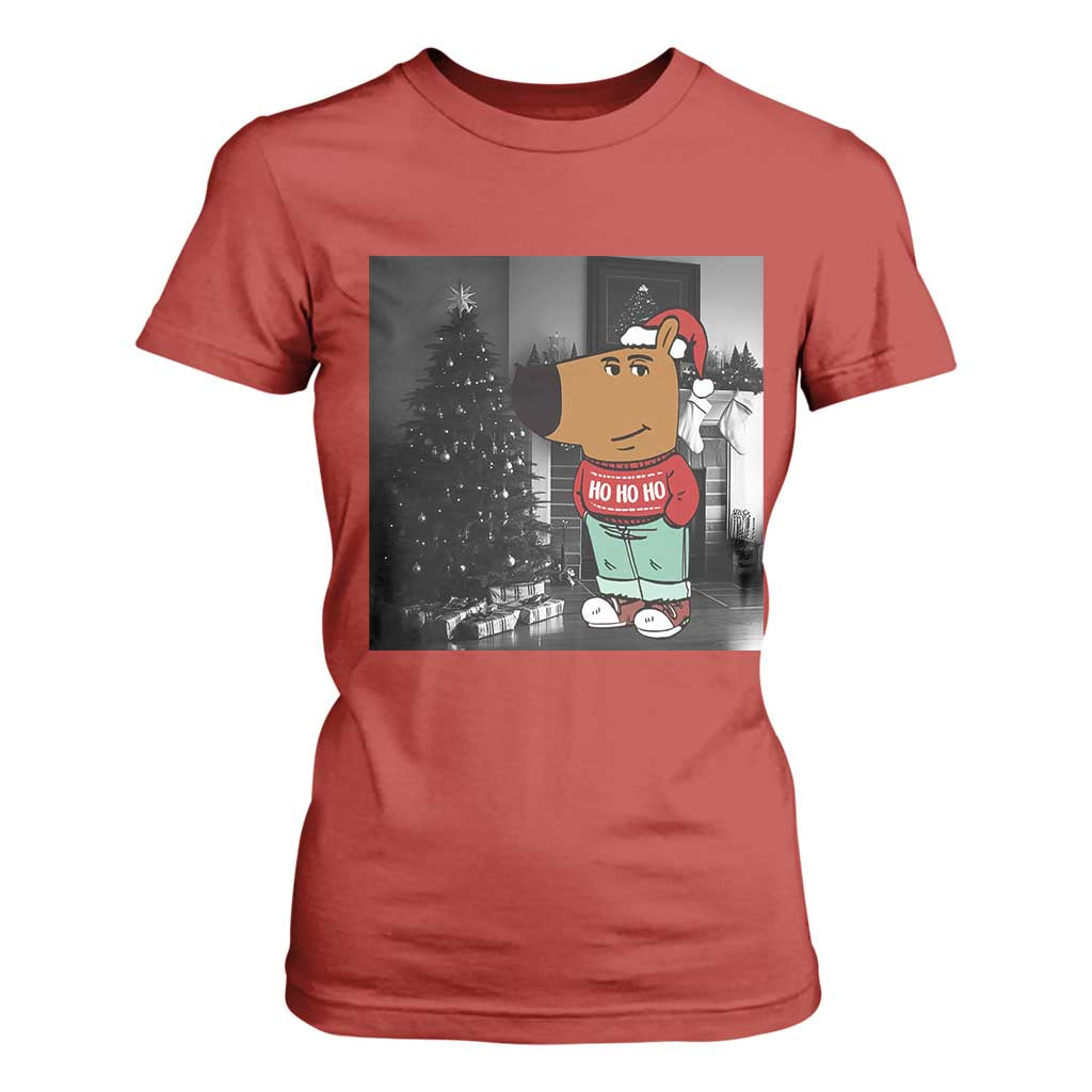 Funny Xmas Meme Chilling Guy Santa T Shirt For Women TS09 Red Print Your Wear