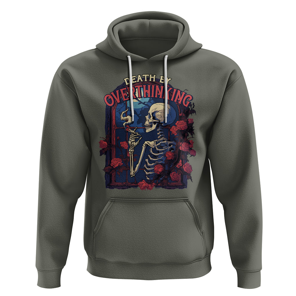 Death By Overthinking Skeleton Smoking Hoodie TS09 Military Green Printyourwear