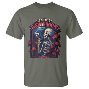 Death By Overthinking Skeleton Smoking T Shirt TS09 Military Green Printyourwear