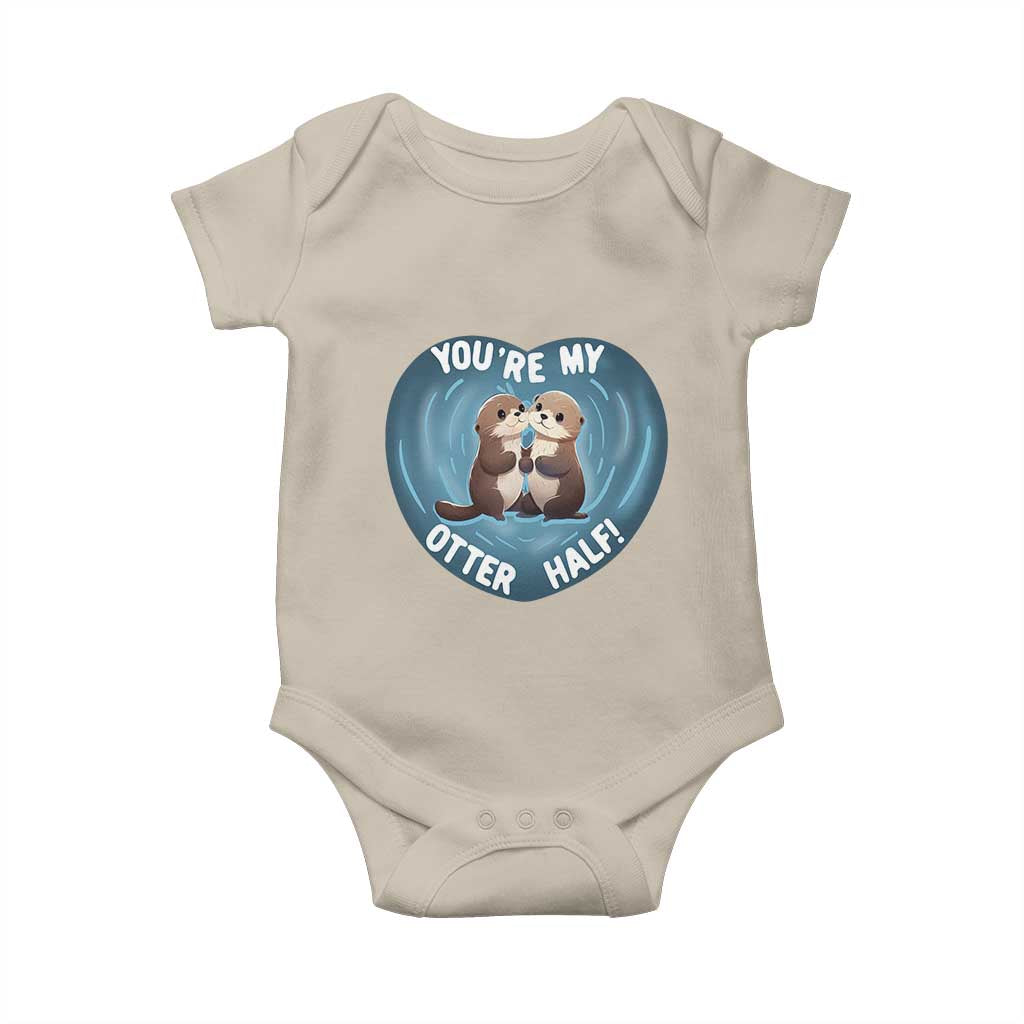 Valentine's Day Baby Onesie You're My Otter Half Cute Animal Hug Holding Hand TS09 Sand Print Your Wear
