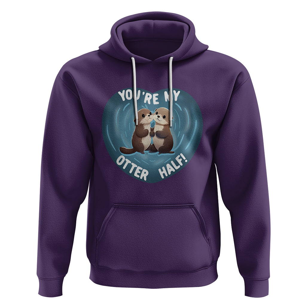 Valentine's Day Hoodie You're My Otter Half Cute Animal Hug Holding Hand TS09 Purple Printyourwear