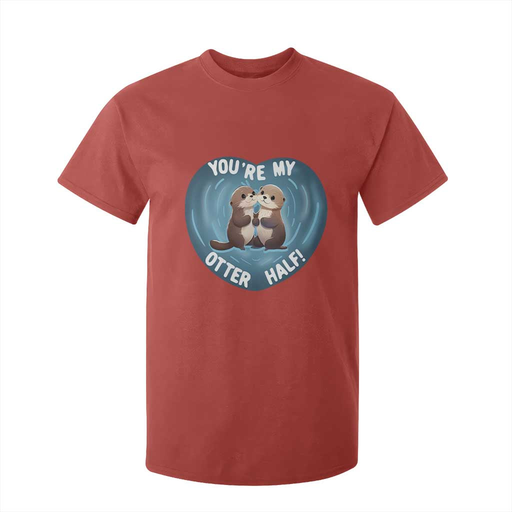 Valentine's Day T Shirt For Kid You're My Otter Half Cute Animal Hug Holding Hand TS09 Red Print Your Wear