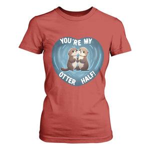 Valentine's Day T Shirt For Women You're My Otter Half Cute Animal Hug Holding Hand TS09 Red Print Your Wear