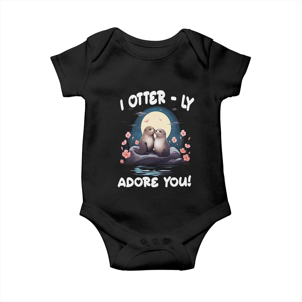 Valentine's Day Baby Onesie I Otterly Adore You Cute Otter Holding Hand Kisses TS09 Black Print Your Wear