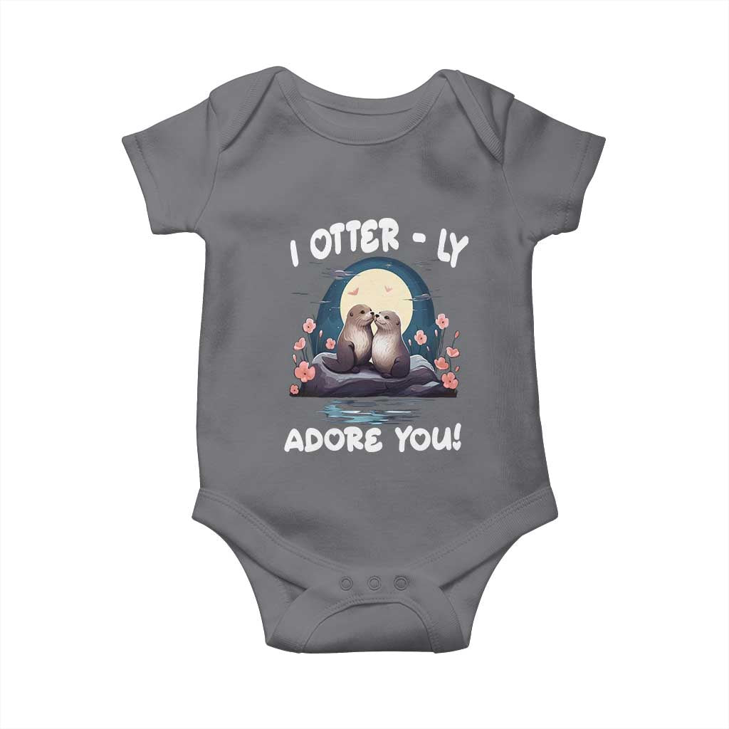 Valentine's Day Baby Onesie I Otterly Adore You Cute Otter Holding Hand Kisses TS09 Charcoal Print Your Wear