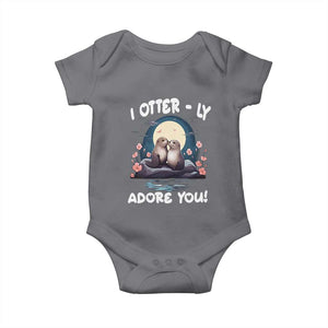 Valentine's Day Baby Onesie I Otterly Adore You Cute Otter Holding Hand Kisses TS09 Charcoal Print Your Wear